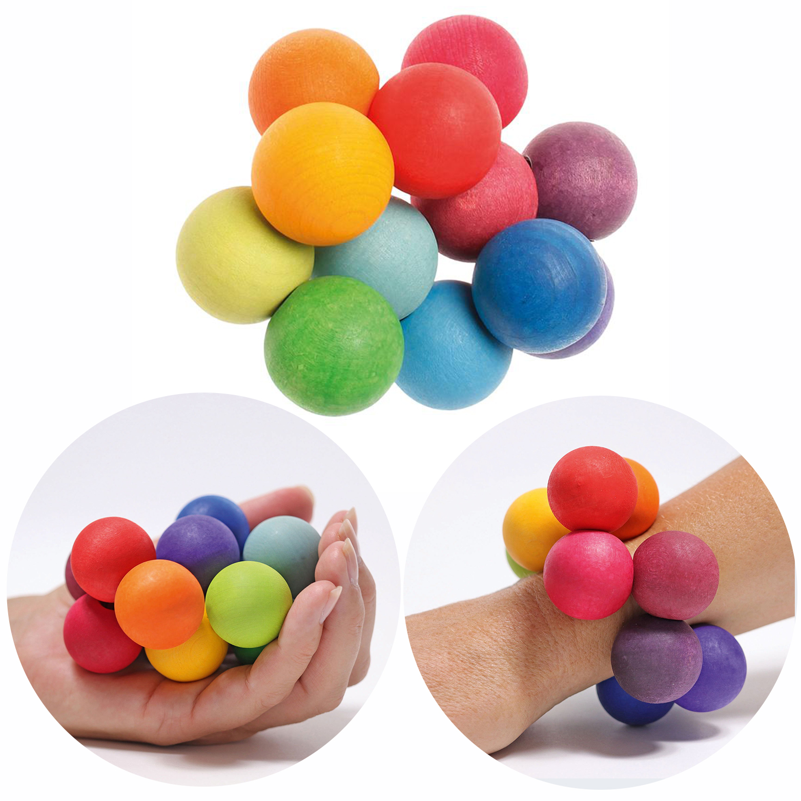 Newborn handmade Baby Wood Toy Beech Teether Rings Toddler Crochet Beads Natural Wood Teething Ring ball Rattle Bracelets