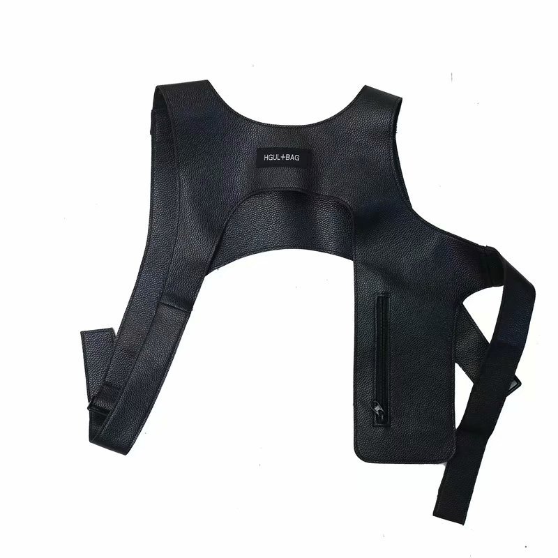 Customization Fashion Trendy Ribbon Stitching Locomotive Wind Tooling Streetwear Women Men PU Rig Chest Vest Bag for Travelling
