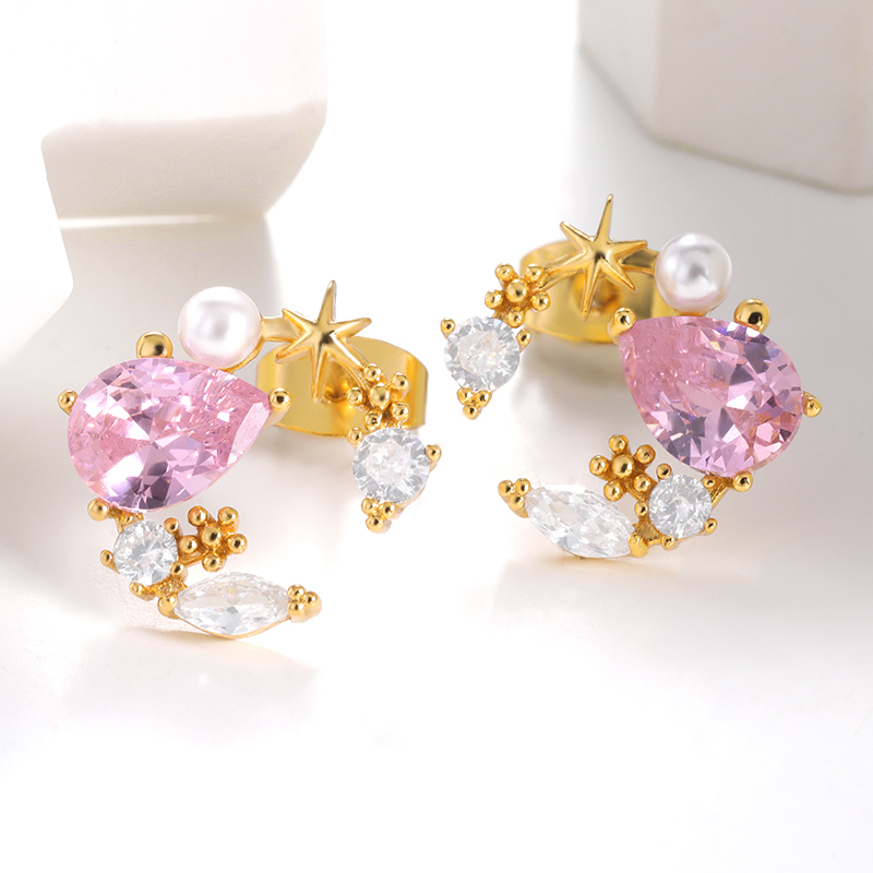 fashion cheap price pink zircon oversized earrings pearl christmas earrings