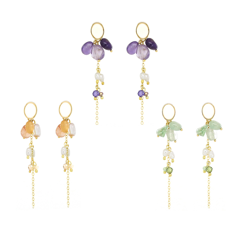 Natural Stone Pendant Sterling Silver Stud Crystal Fashion Long Earrings