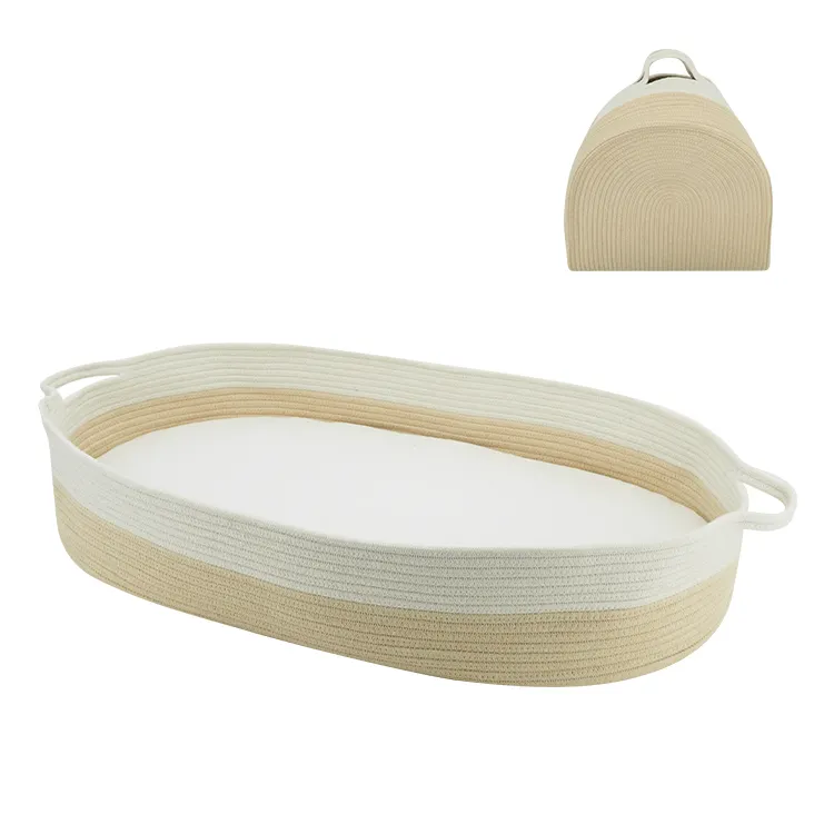 Pure Cotton Rope Baby Diaper Changing Basket for Nursery Changing Table Moses Cotton Woven Pad Basket with Thick Mattress