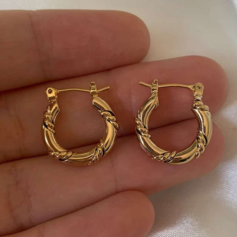 New Models Women Fashion Stainless Steel Circle Jewelry 18k Gold Plated Twisted Irregular Rope Hoop Earring