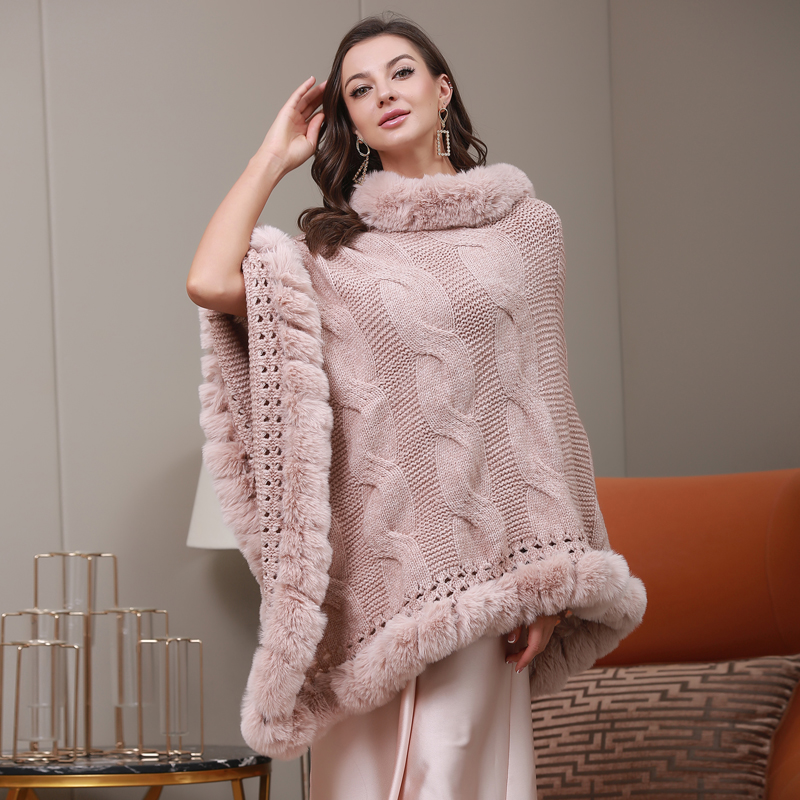 New Style Women Cape Coat High Quality Faux Wool Poncho Winter Autumn Warm Casual Big Fox Fur Collar Cape