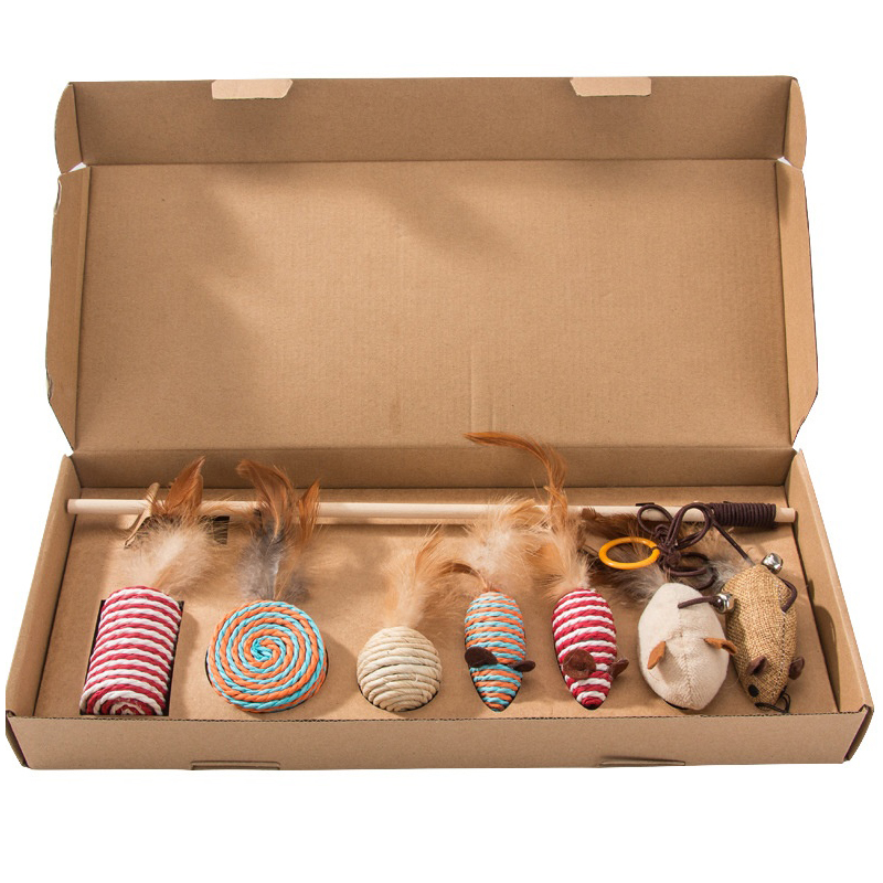 Wholesale 7pcs/set Interactive Bluk Catnip Classic Feather Mouse Teaser Stick Cat Toys Pet Cat Toys
