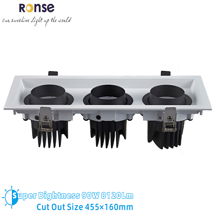 RONSE Super Bright 8120lm 90W Indoor Project Aluminum Grille Housing Recessed Ceiling Light Ip20 Dimmable Grille Spotlight Led