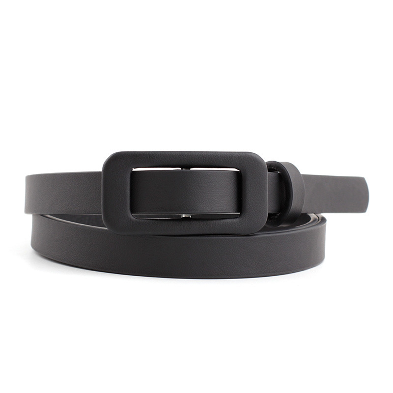 New Solid Color Women's Naked PU Small Belt Fashion Square Buckle Needle Free Non Perforated Decorative Thin Belt in Stock
