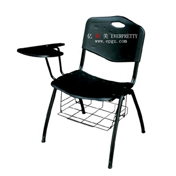 School Furniture Ergonomic Plastic Sketching Chair with Wooden Writing Pad and Net Drawer for Students