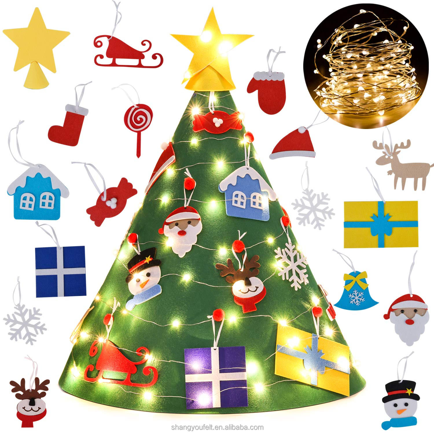 3D DIY Felt Christmas Tree set with Xmas Ornaments DIY Christmas Tree Wall Hanging Xmas Gifts Christmas Decorations