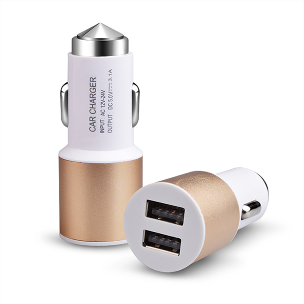 Новый дизайн Алюминиевый сплав ткань Dual Usb Автомобильное зарядное устройство для мобильного телефона автомобильное зарядное устройство адаптер со светодиодной подсветкой