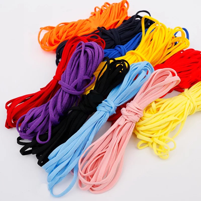 Manufacturer polyester rubber 5mm flat Dyed many colorful colors earloop elastic cord for face shield