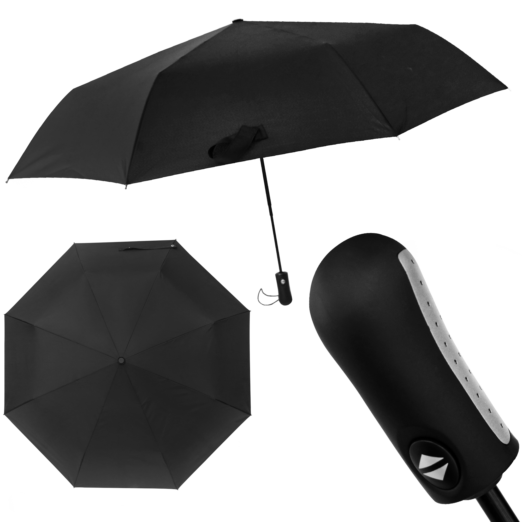 3 Folding Travel Umbrella Black Pongee Water Proof Auto Open And Closed Umbrella