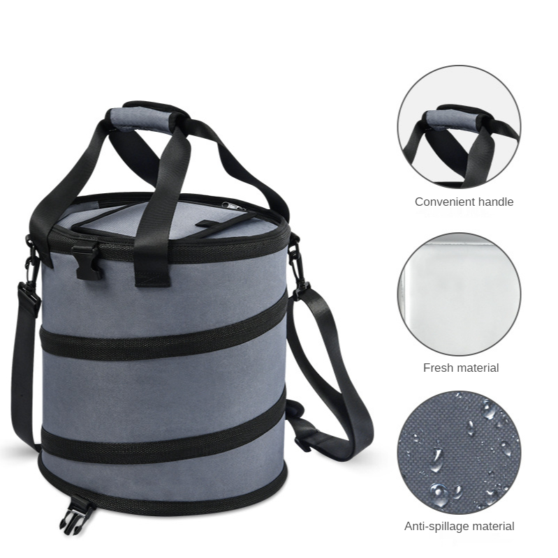 amazon hot selling folding multi function pop up cylindrical big reusable portable Oxford insulation lunch bag