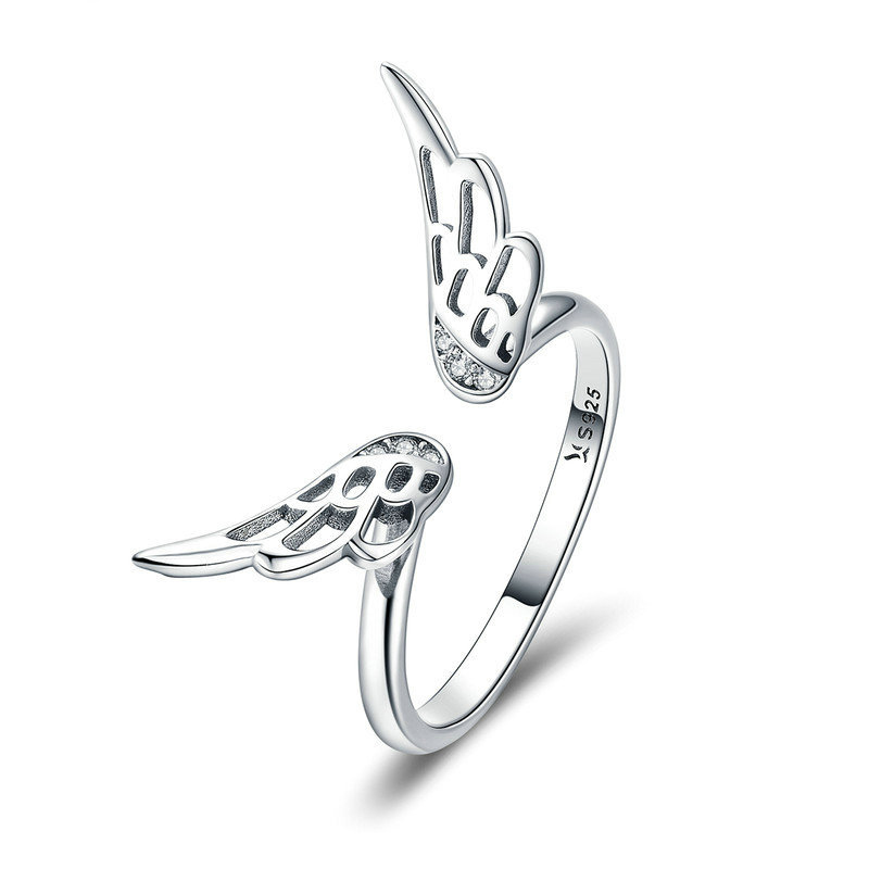 925 sterling silver angel wing zircon fantastic open adjustable rings low price wholesale