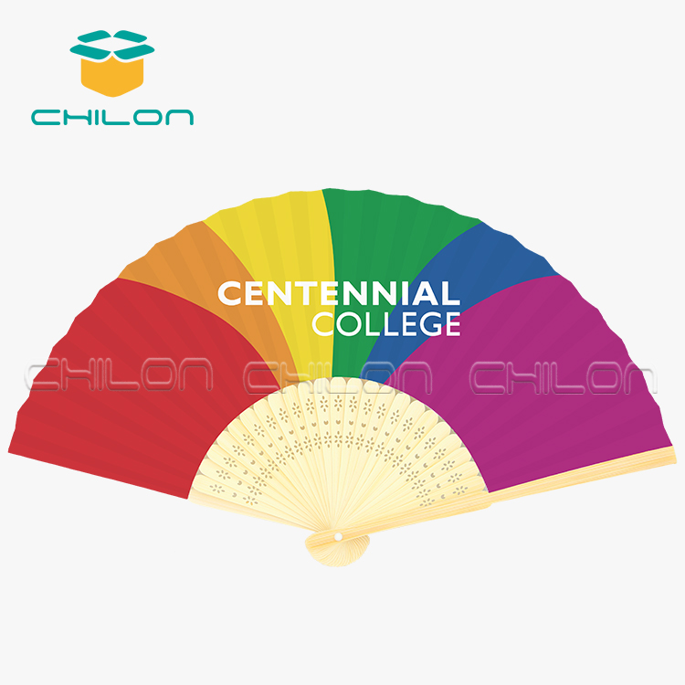 Rainbow Bamboo Fan Rainbow-Themed Party Decoration fabric Bamboo Hand Fan