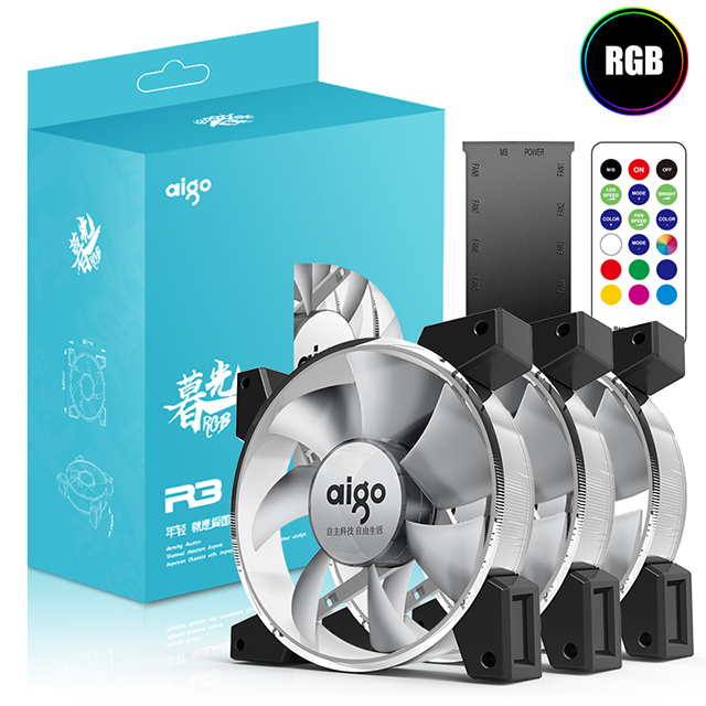 (Aigo) R3 настольный компьютер чехол вентилятор (12 см); Симфония с меняющимися RGB цветами, бесшумный вентилятор охлаждения светодиодный вентилятор