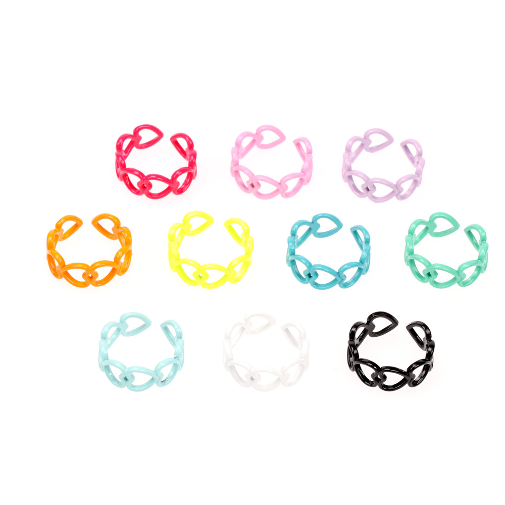 Trend Couple Alloy Heart Open Rings Adjustable Candy Colored Hand Painted Surface Women Fashion Jewelry Factory Outlet