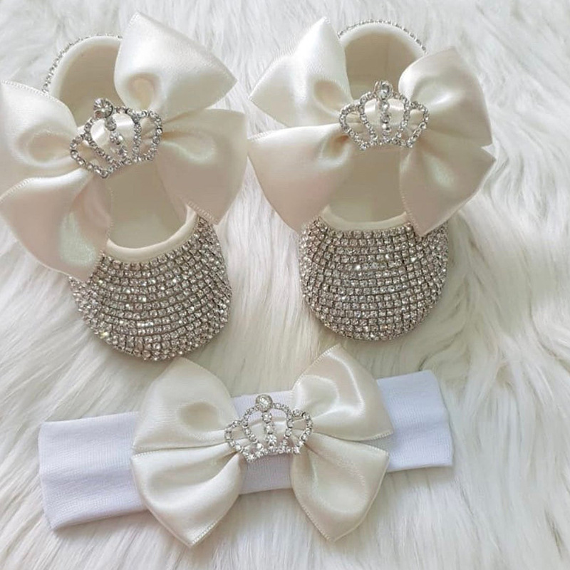 White Handmade Casual Crystal Butterfly's New Born Baby 12 Months Infant Rhinestone Pre Walker Baby Girl Shoes For Toddler