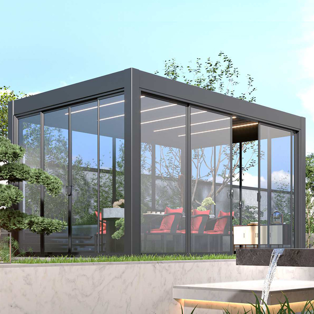 Outdoor Kitchen Sunshade Waterproof Bioclimatic Motorized Customized Modern Metal Gazebo