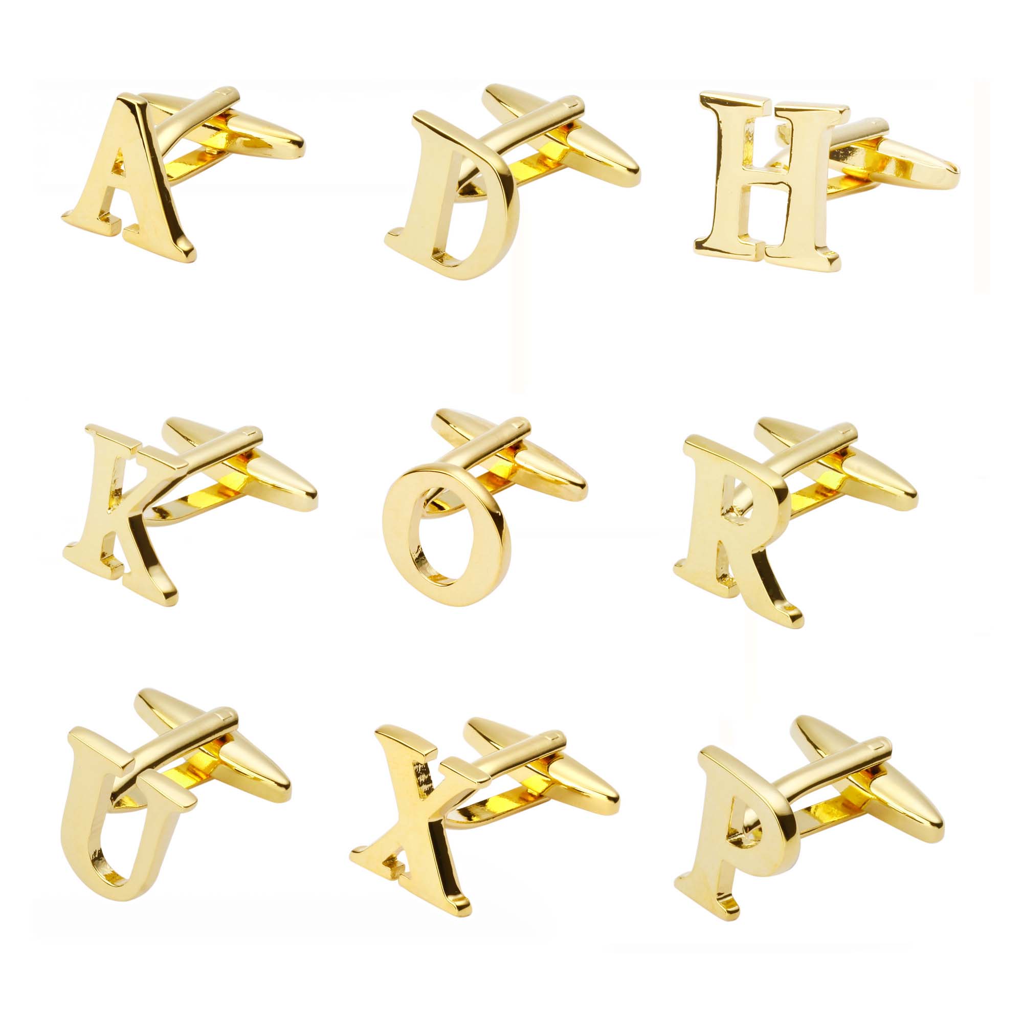 high quality French men's shirt metal brass gold silver A-Z letter cufflinks Initial letter Alphabet Cuff links for men