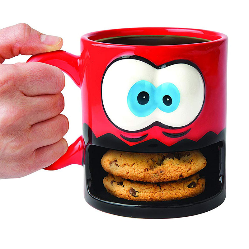 Wholesale Stoneware Monster Face Coffee Holder Ceramic Mug With Cookie