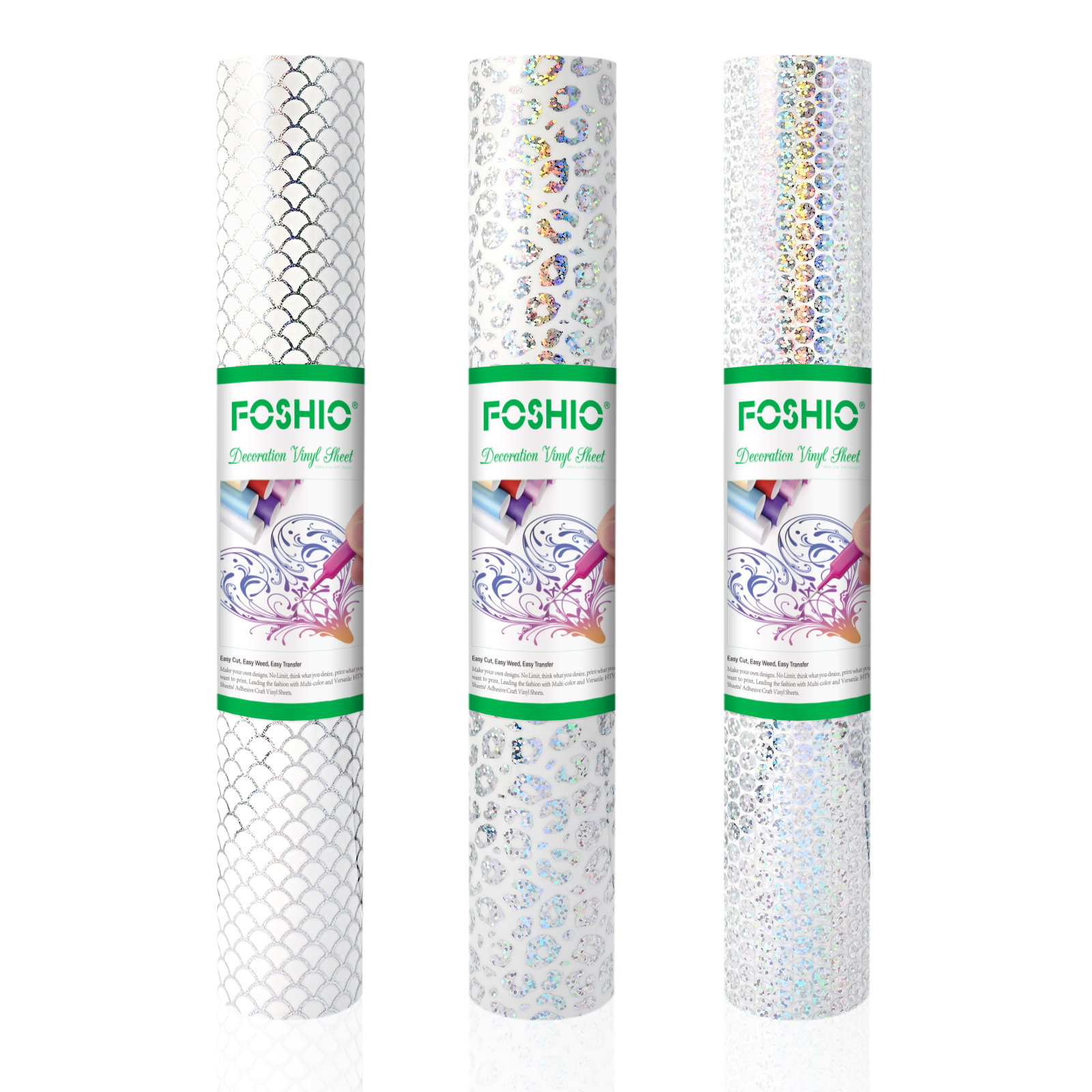 Foshio Diy Decoration Sticker Clear Holographic Vinyl Self Adhesive For Crafts