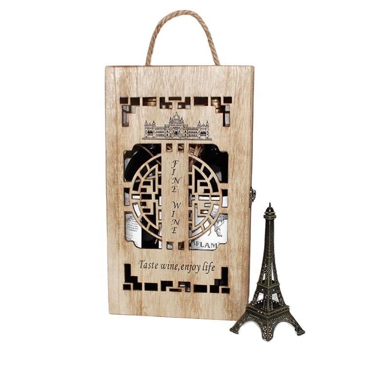 Pan Custom Logo 2 bottle personalized laser engrave wooden box for wine Paris wine box