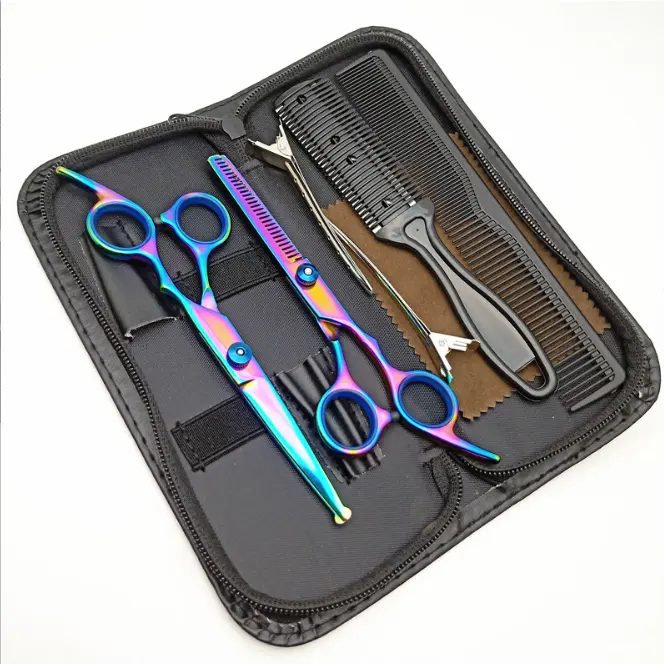 Цветные Парикмахерские ножницы BIN, набор из 6 предметов, ножницы с круглой головкой и заостренным носком, многофункциональные домашние ножницы для стрижки волос «сделай сам»