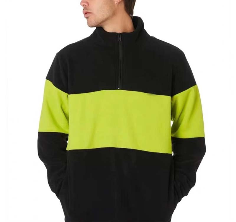 Wholesale garments color block anti pilling casual coat windproof men pullover fleece jacket