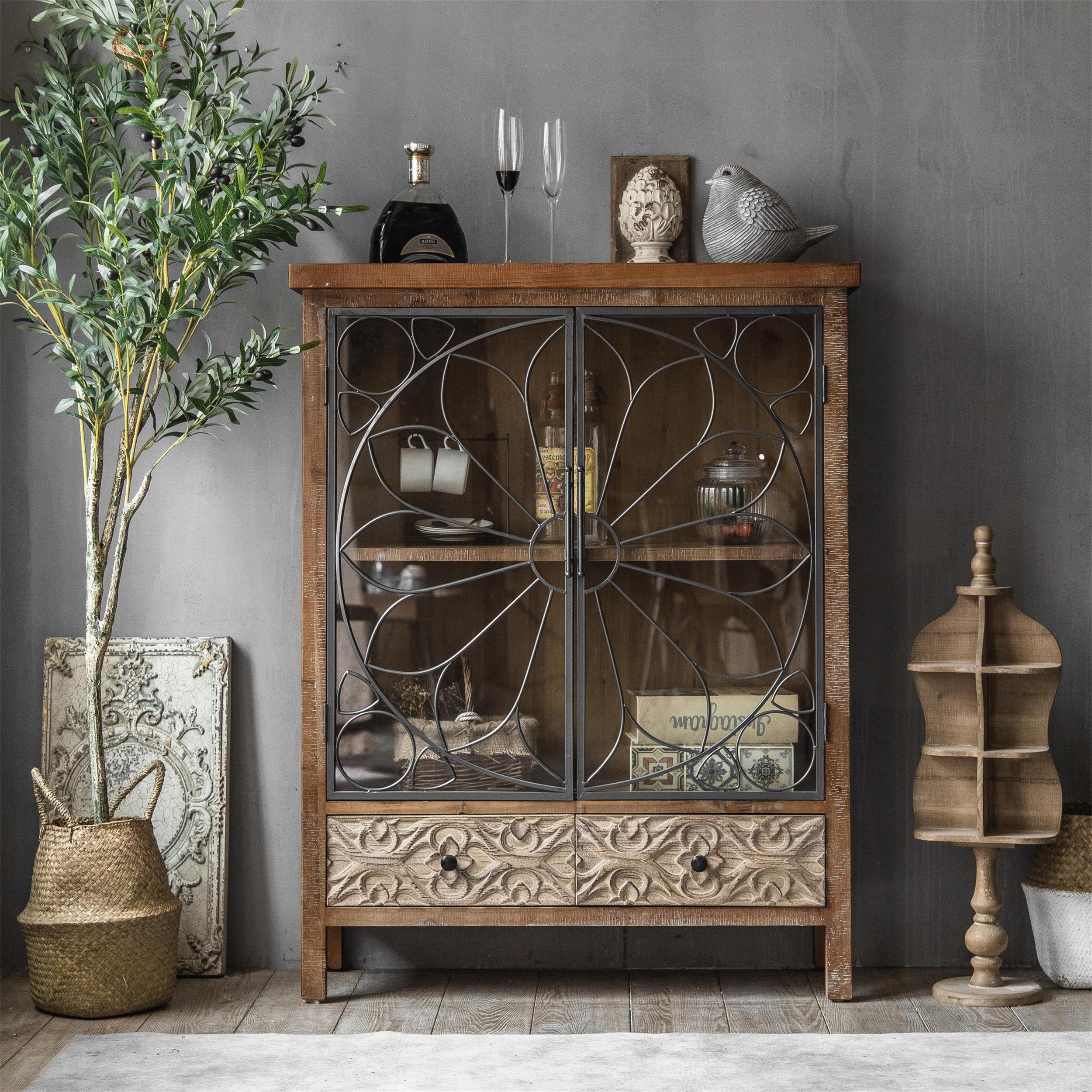 Minhui Home Furniture Solid Wood and Iron Wine Cabinet Restaurant Living Room Display Cabinet Dinning Room Sideboard