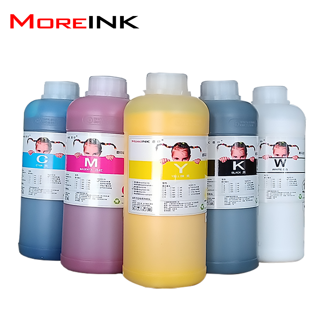 MOREINK CMYK white heat transfer DTG pet film pigment Ink For 4720 5113 printhead t shirt printer with heat melt powder