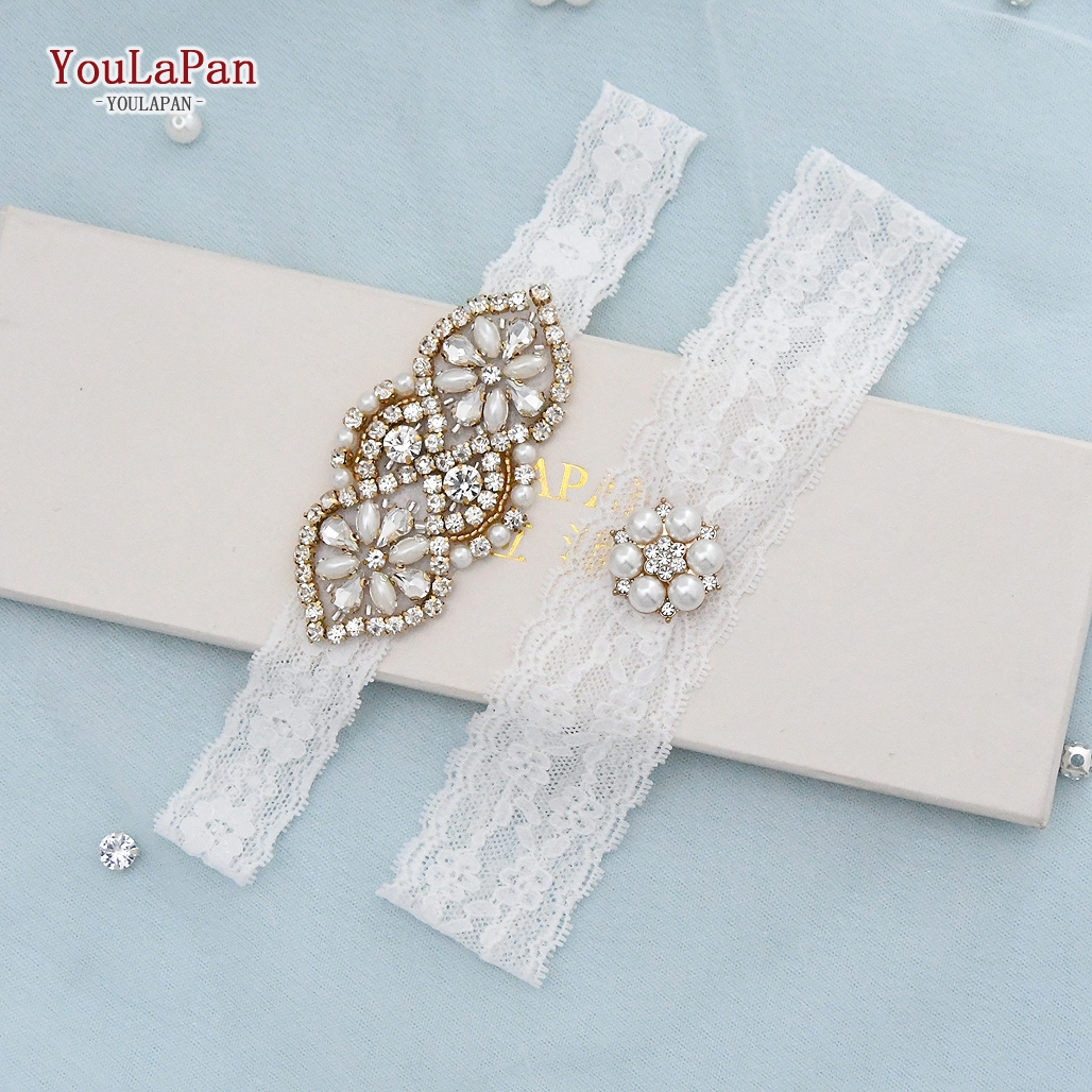 YouLaPan ST58/ST44 Shiny Beaded Wedding Prom Garter Elastic Band Sexy Lace Bridal Rhinestone Leg Loop Ring