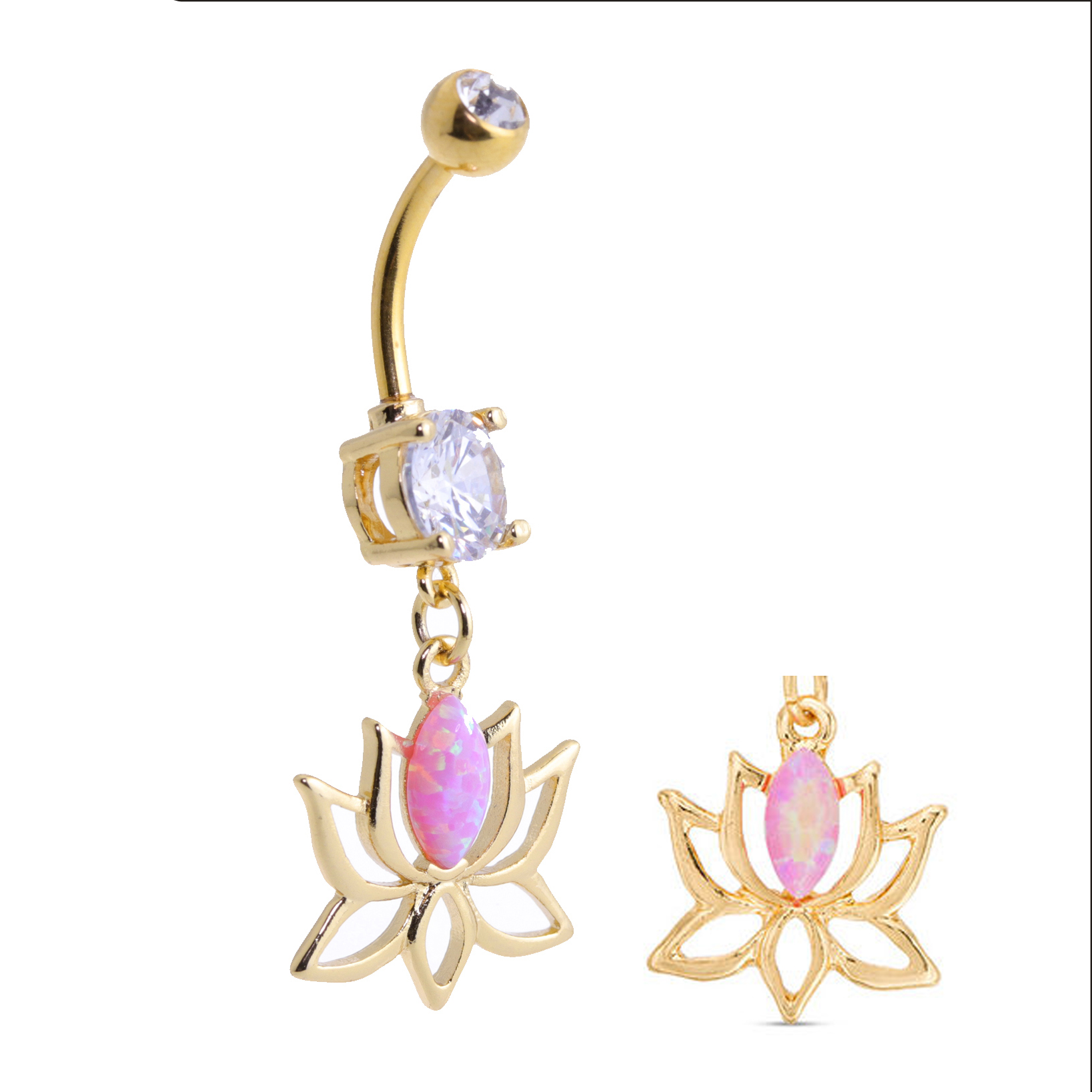 Newness 316L14G 1.6MM Surgical Stainless Steel Opal Curved Belly Button Ring Piercing Jewelry