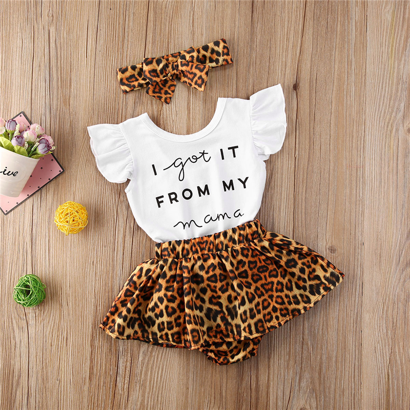 3pcs Newest Summer Toddler Infant Baby Girl Cotton Casual Outfits Set Letter Bodysuit+leopard Shorts+headband Cute Baby Clothes