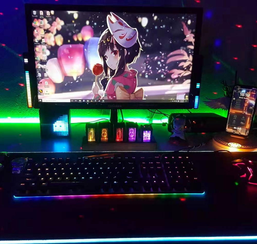 Cool LED Nixie Tube Clock Kit Walnut Maple Wood RGB Digital Clock Desktop Pseudo Glow Tube Clock