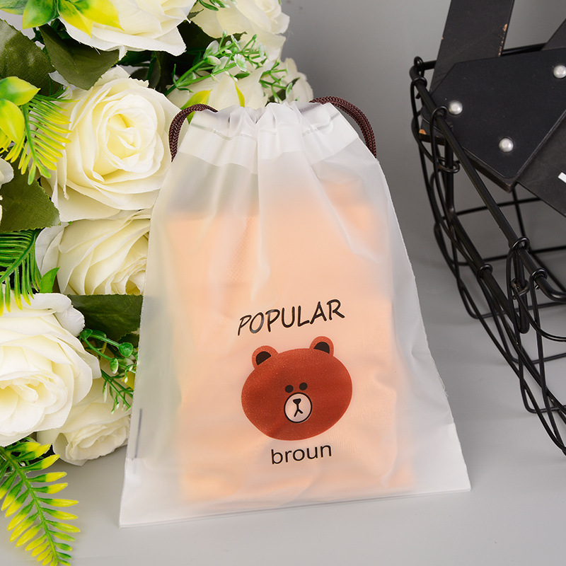 Custom Eco-friendly EVA Gift Cute bear packaging bags Clothes Frosted Drawstring Bags