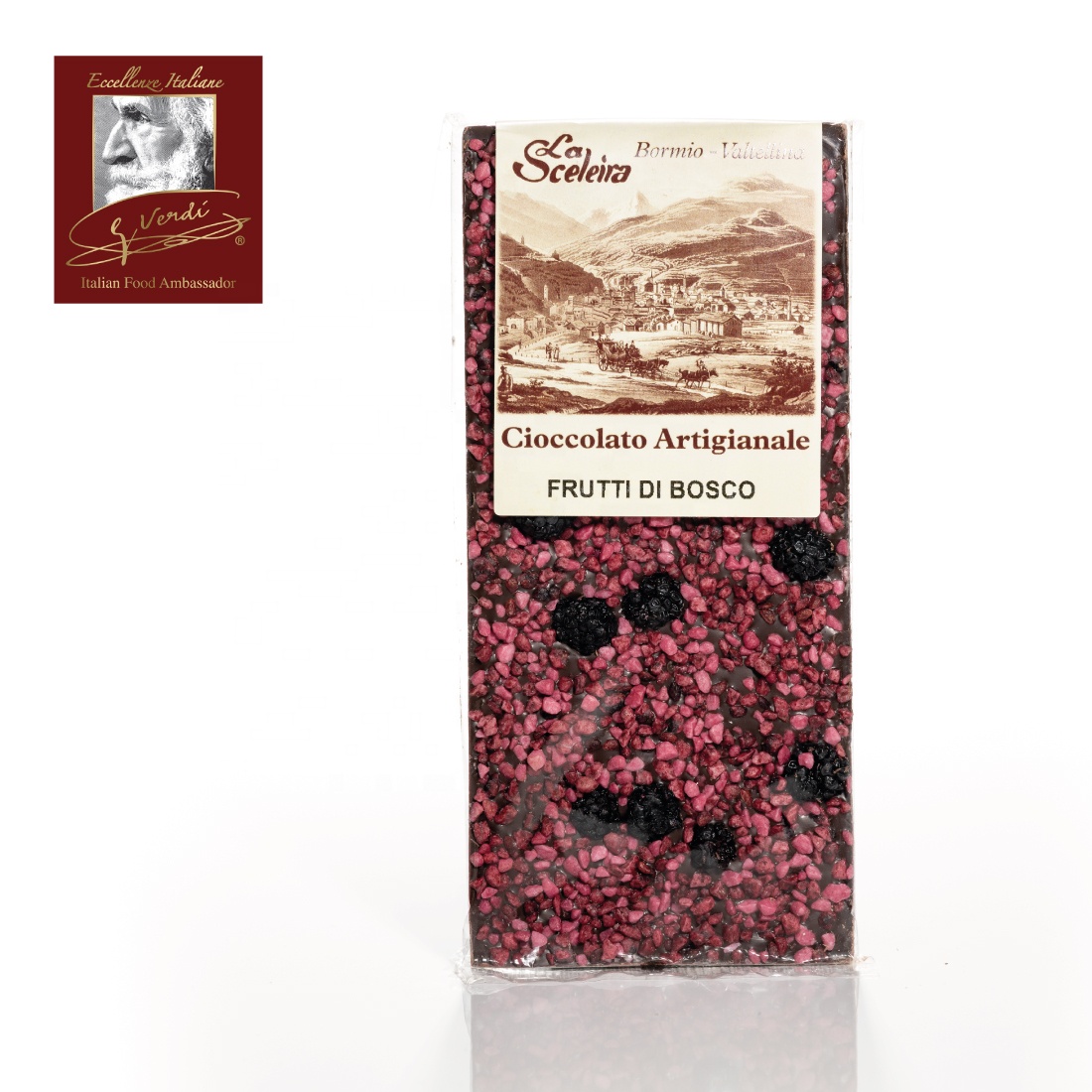 100 g Dark Chocolate Bar with berries Giuseppe Verdi Selection Chocolate Bar Made Italy