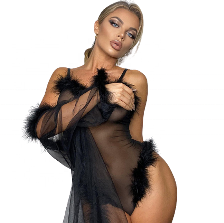 2021 Winter new nightclub sexy mesh see-through raw edge sling woman bodysuit