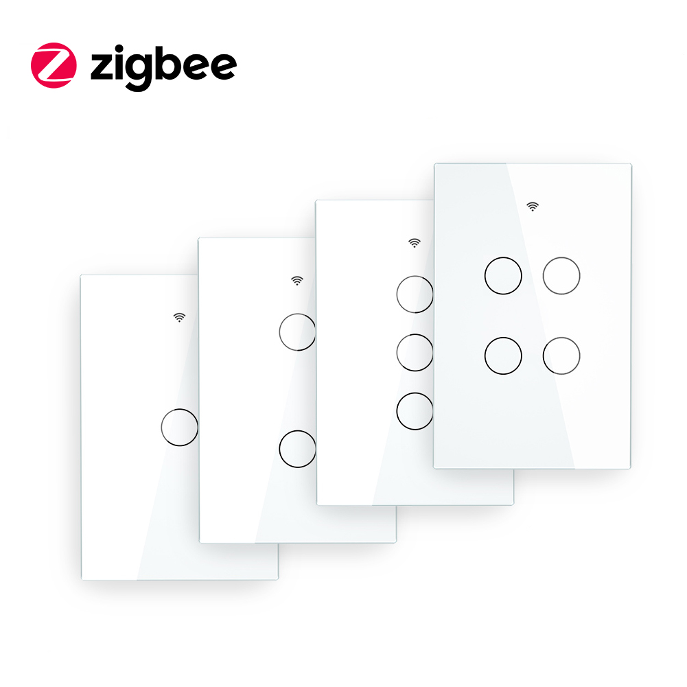 Умный настенный сенсорный выключатель ZigBee с нейтральным/без нейтрального, без конденсатора Smart Life/Tuya работает с Alexa, требуется Google Hub