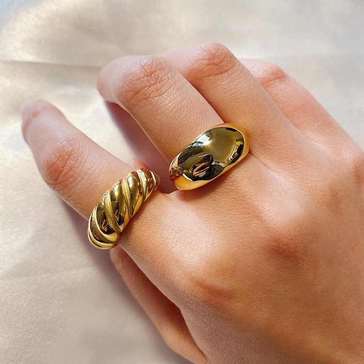 Minimalist Jewelry Trending 18k Gold Plated Statement Ring Stainless Steel Chunky Dome Ring