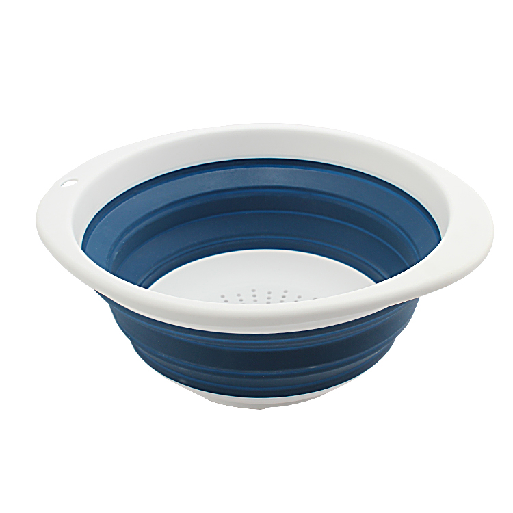 Food grade TPR plastic foldable colander and vegetable washing basket strainer with handle
