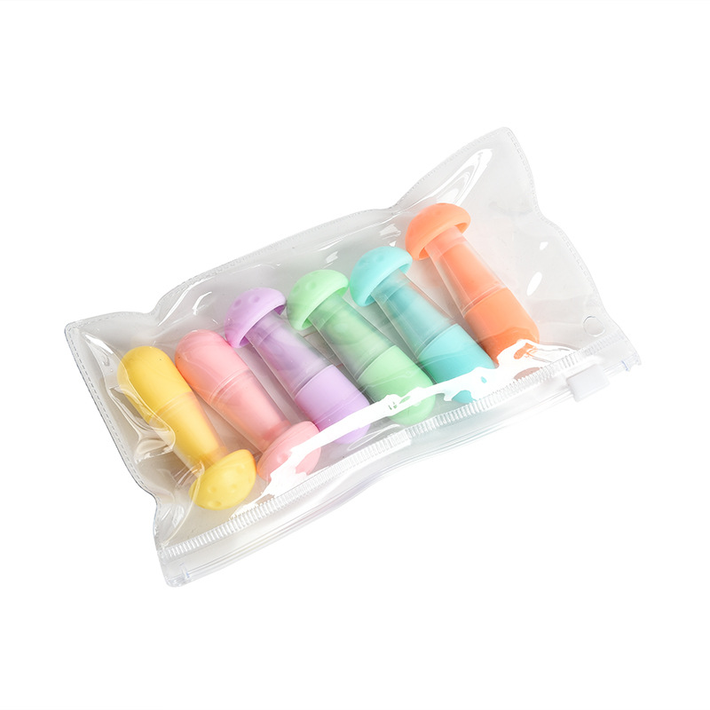 Highlighter mushroom Promotional Mini Bag OEM Customized PVC case Fluorescent pen with 6 colors Office School Supply Stationery