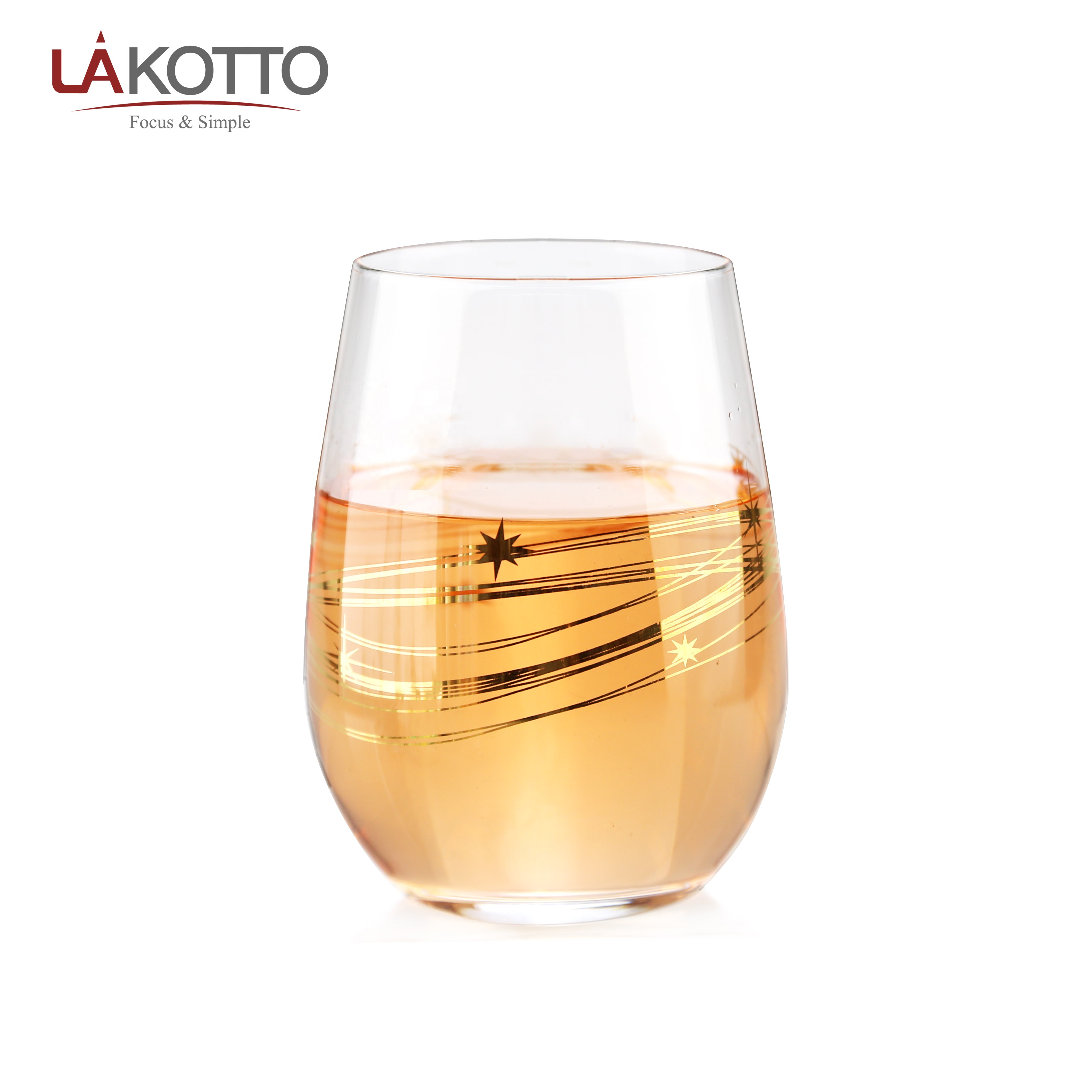 LAKOTTO 450ml Blown Cup With Gold Decal China Custom Tea Coffee Glass Mugs