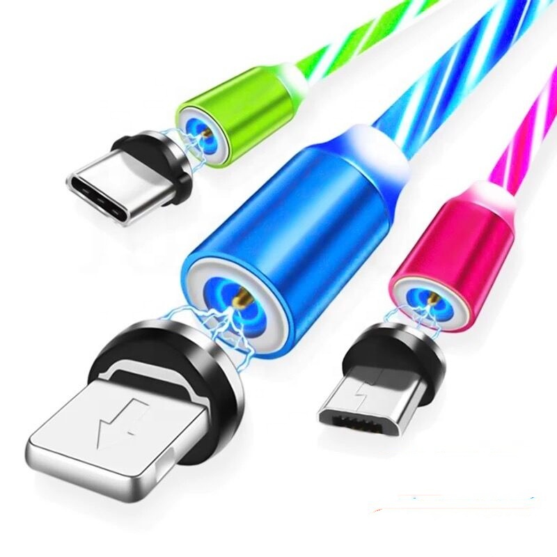 30 Pecent от быстрой зарядки EL светящийся светодиодный стример USB зарядное устройство 3 в 1 Магнитный кабель для мобильного телефона