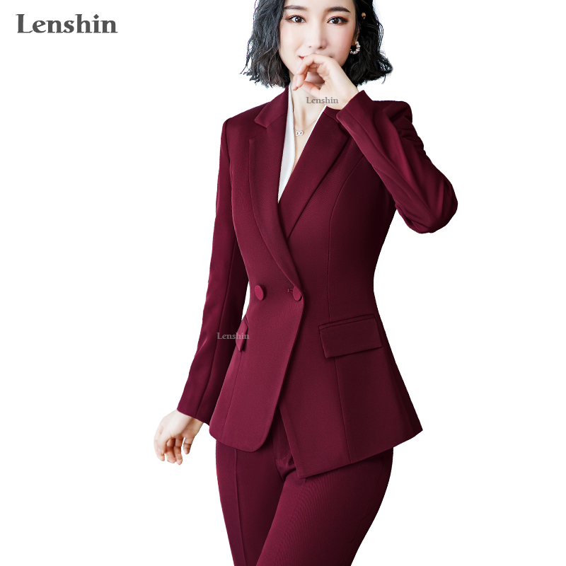 Lenshin комплект из 2 предметов, простой Деловой брючный костюм, блейзер с карманами, офисный женский дизайн, Женский однобортный пиджак и брюки