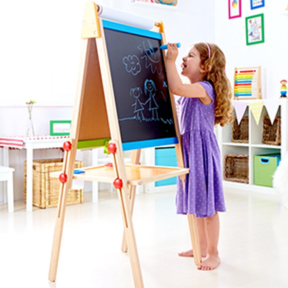 Wood Standing Art Easels, Early Educational Baby Wooden Kids All-in-1 Art Easel For Children