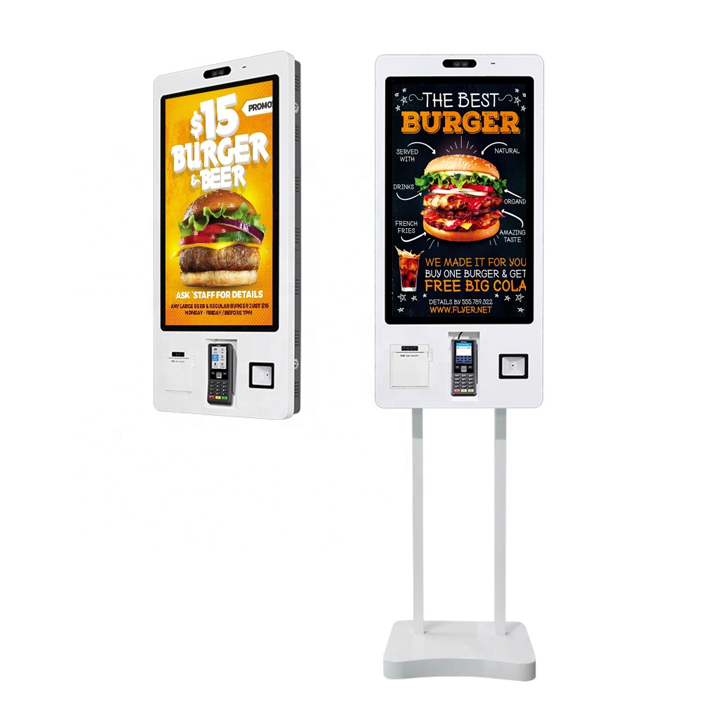 24 32 Inch Restaurant Food Touch Screen Information Kiosk Self-Service Order Queue Kiosk With Printer holder
