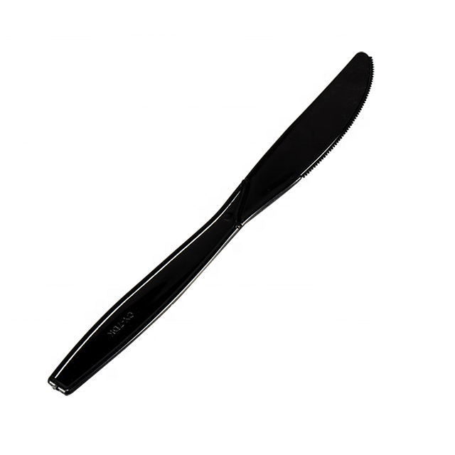 7 Inch Heavy-Weight Black PS Plastic Fork Teaspoon And Knife Cutlery