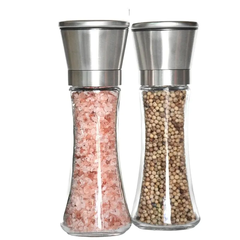 Adjustable Manual Ceramic Core 180ml Salt Pepper Grinder Glass Stainless Steel Spice Mill