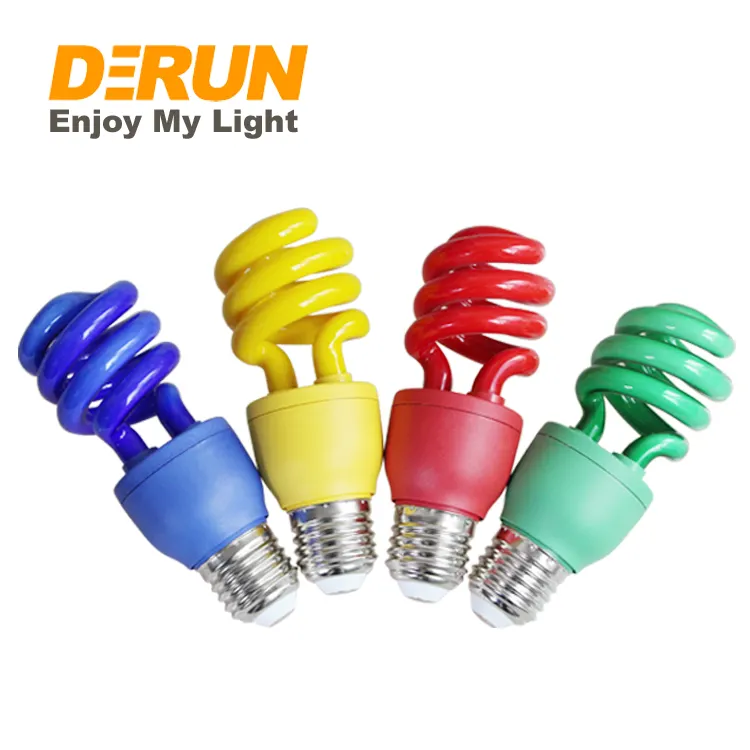 Best Quality 9W 11W 15W 20W 120V 220V Blue Red Yellow Green Color Energy Saving Half Spiral CFL Bulbs, CFL-SPIRAL