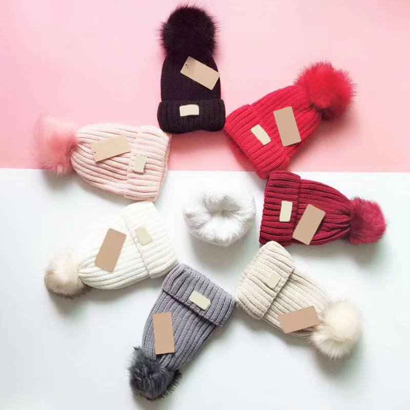 with tag package Women winter pom poms fur ball hat knitted beanies brand designer warm hat